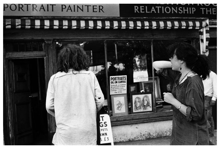 Robert and Eliza outside the Barbican Studio in 1979.